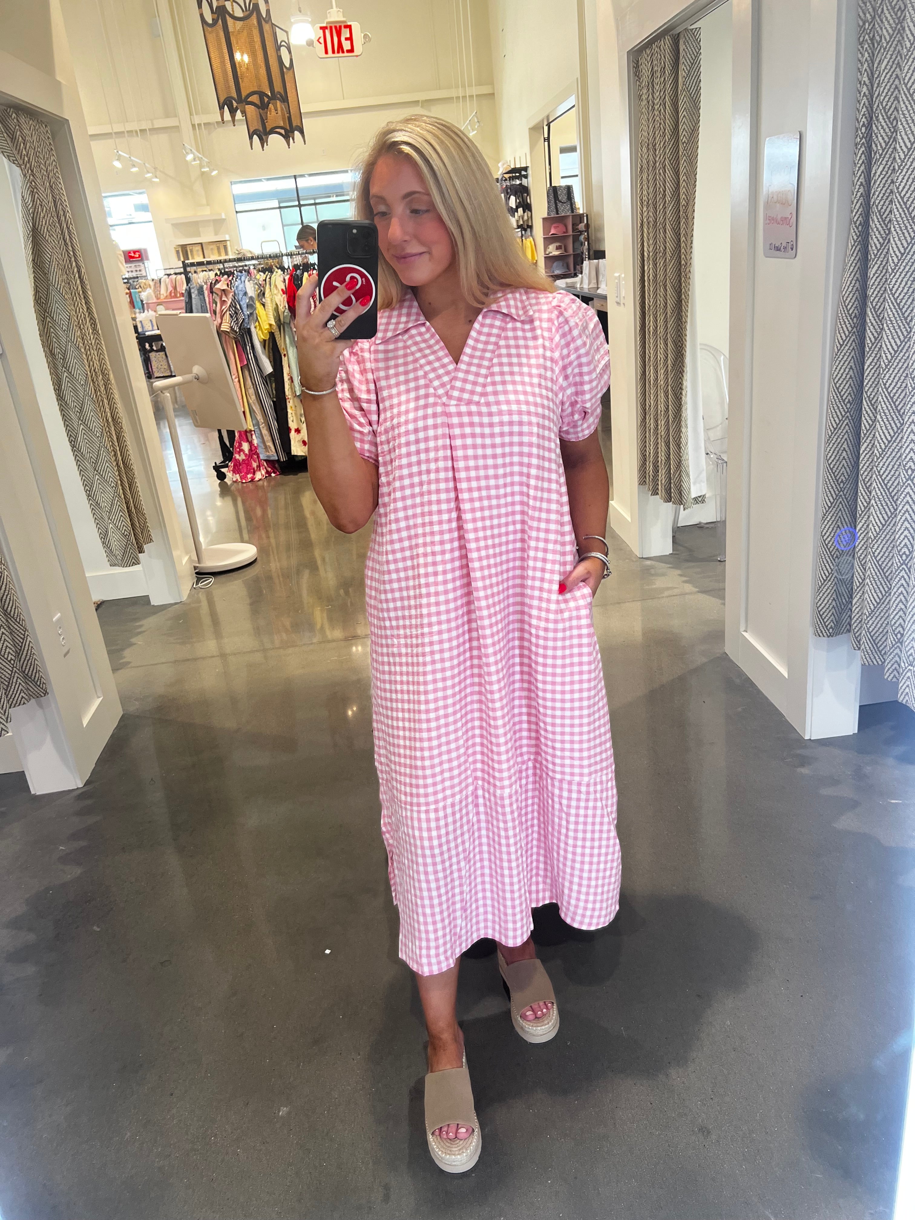 Penelope Peony Gingham Midi Dress