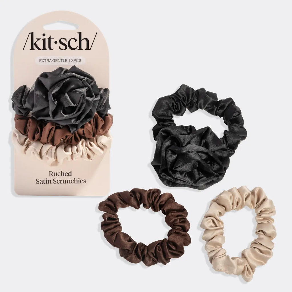 Rosette Ruched Satin Scrunchies 3pc Set