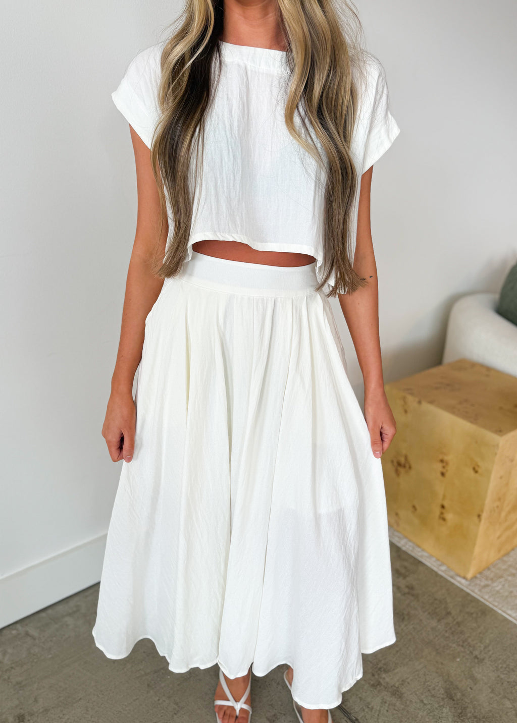 Elara Airy Two-Piece Midi Skirt Set