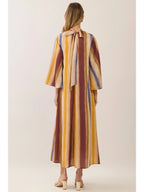 Watercolor Striped Tie Neck Maxi Dress