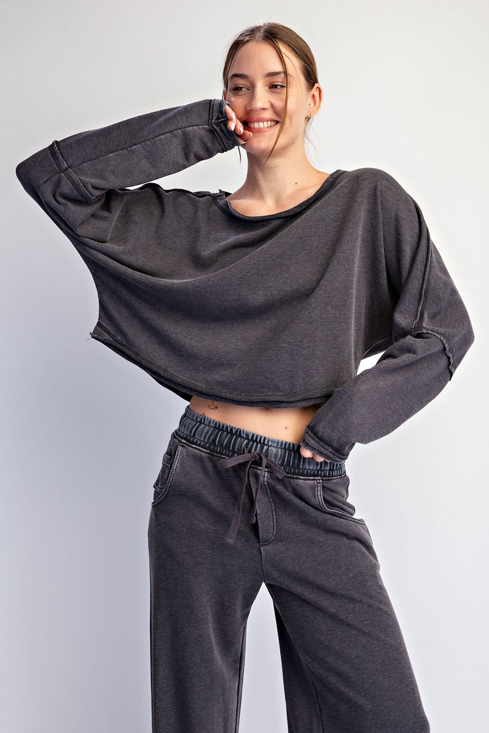 Mineral Washed Off Shoulder Boxy Top