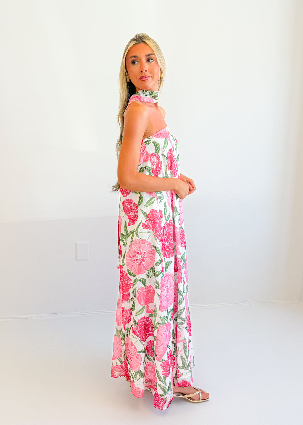 Aria Strapless Floral Maxi Dress With Convertible Scarf