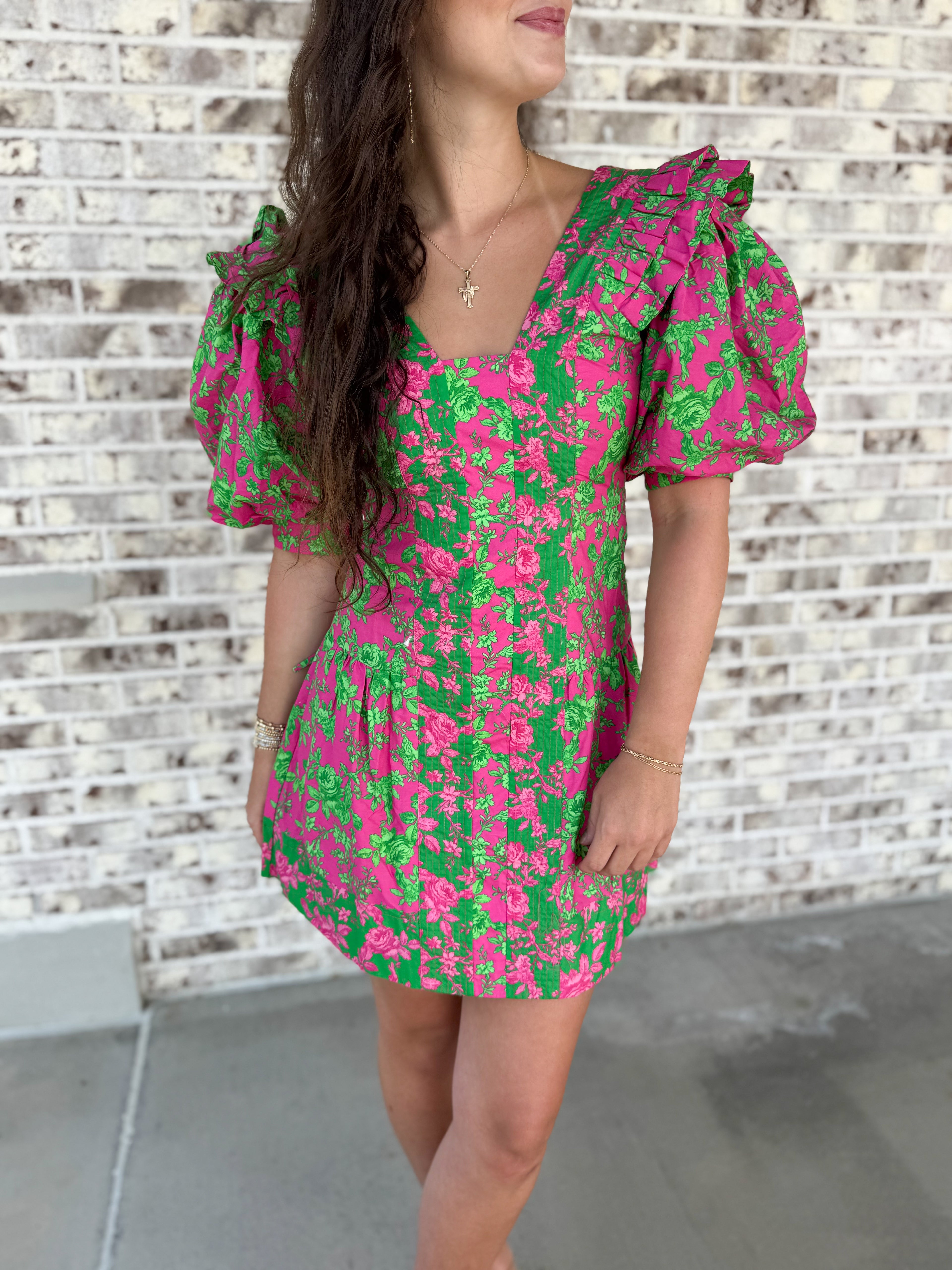 pink and green floral mini dress Best Date Night Mini Dress