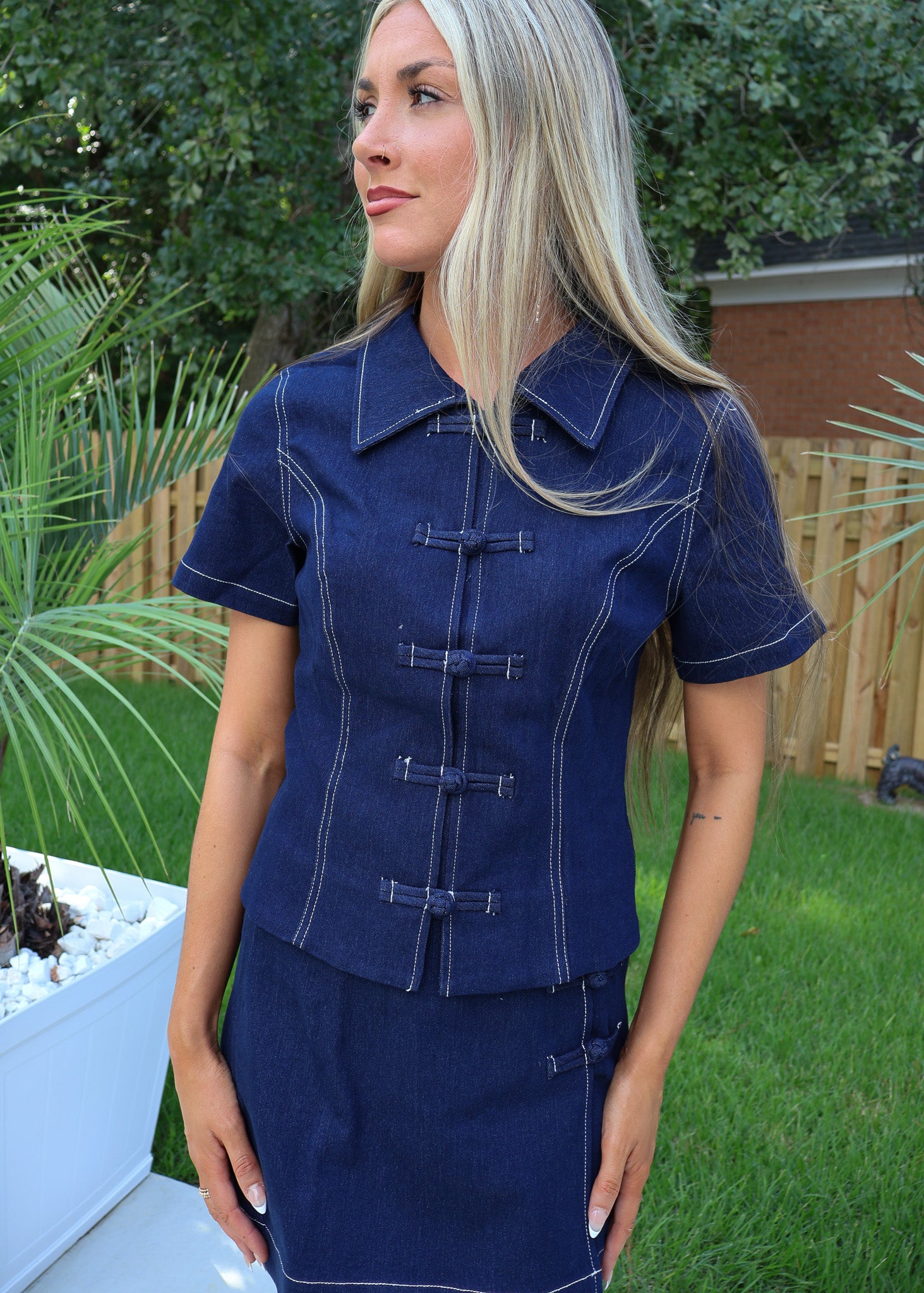 Riley Denim Stitch Top