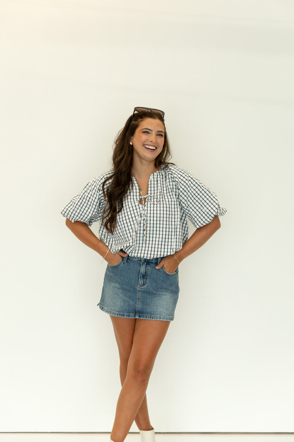 Vera Drawstring Check Top