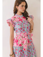 Bright Floral Scallop Midi Dress