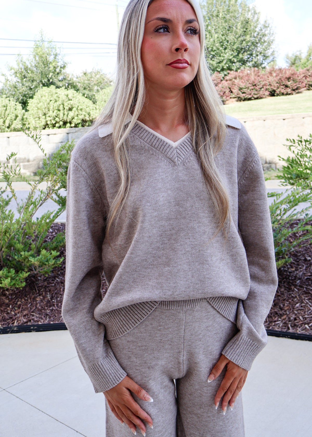 Isabelle Collared Knit V‑Neck Sweater