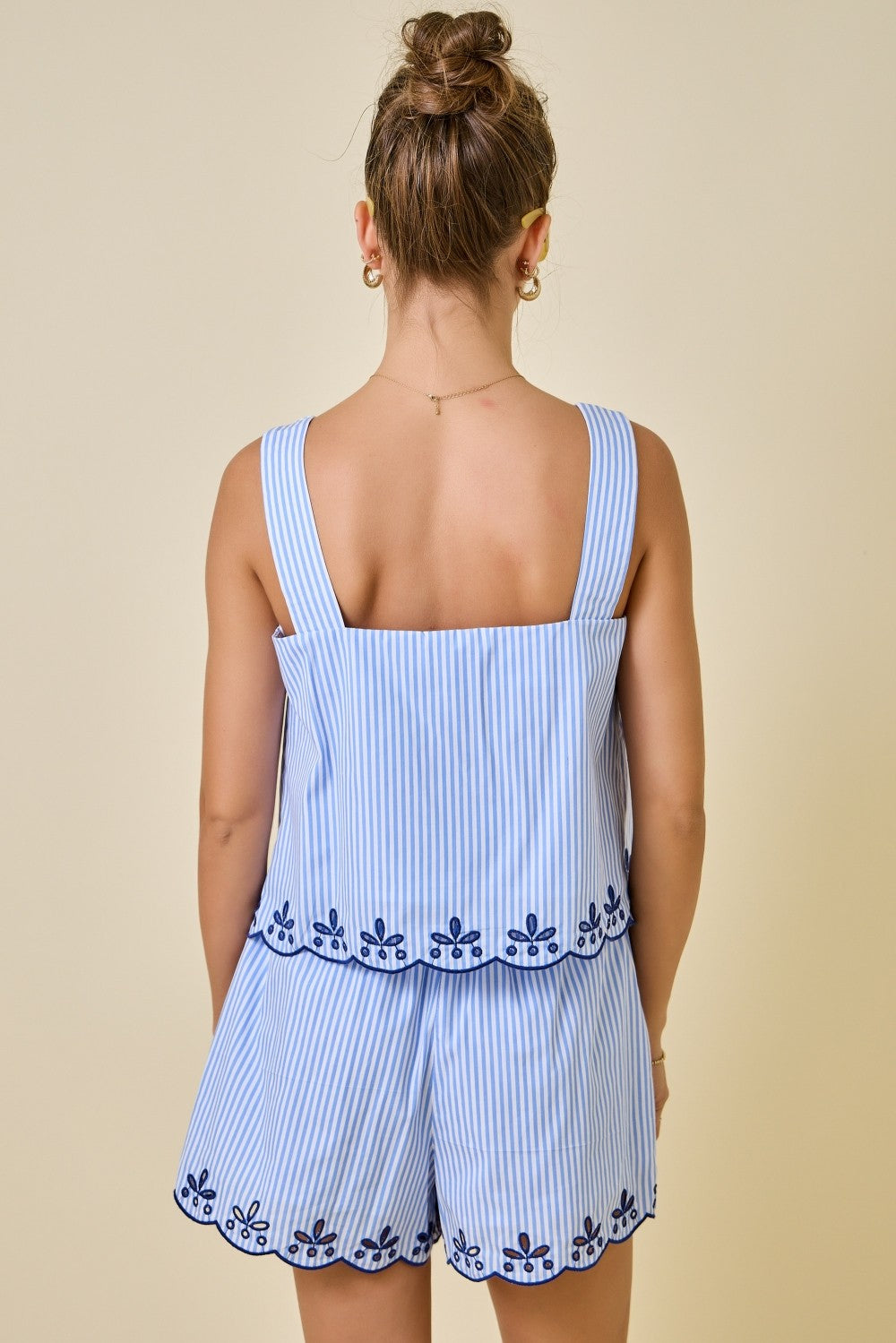 Striped Eyelet Scallop Resort Top