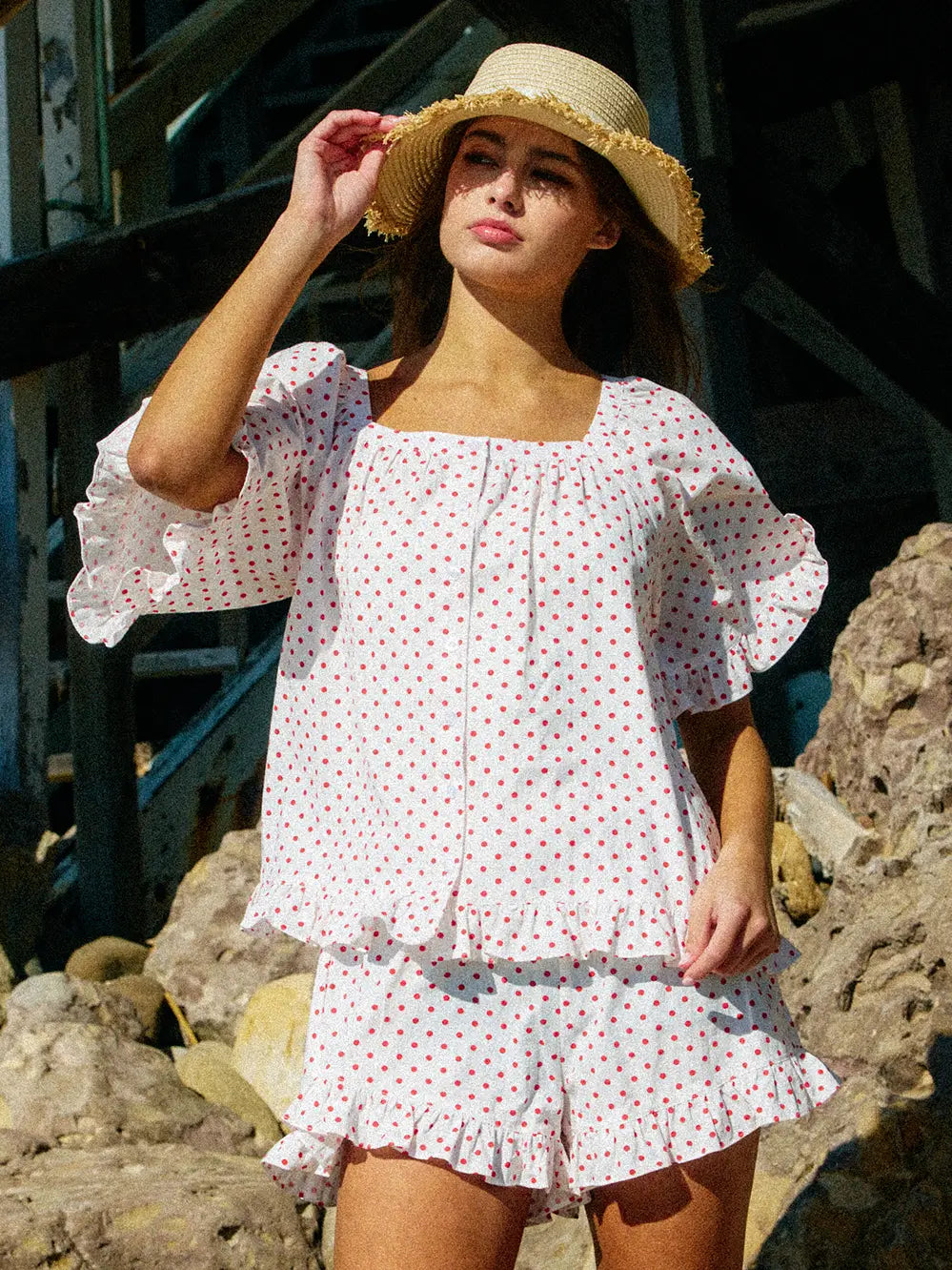Tallulah Polka Ruffle Top