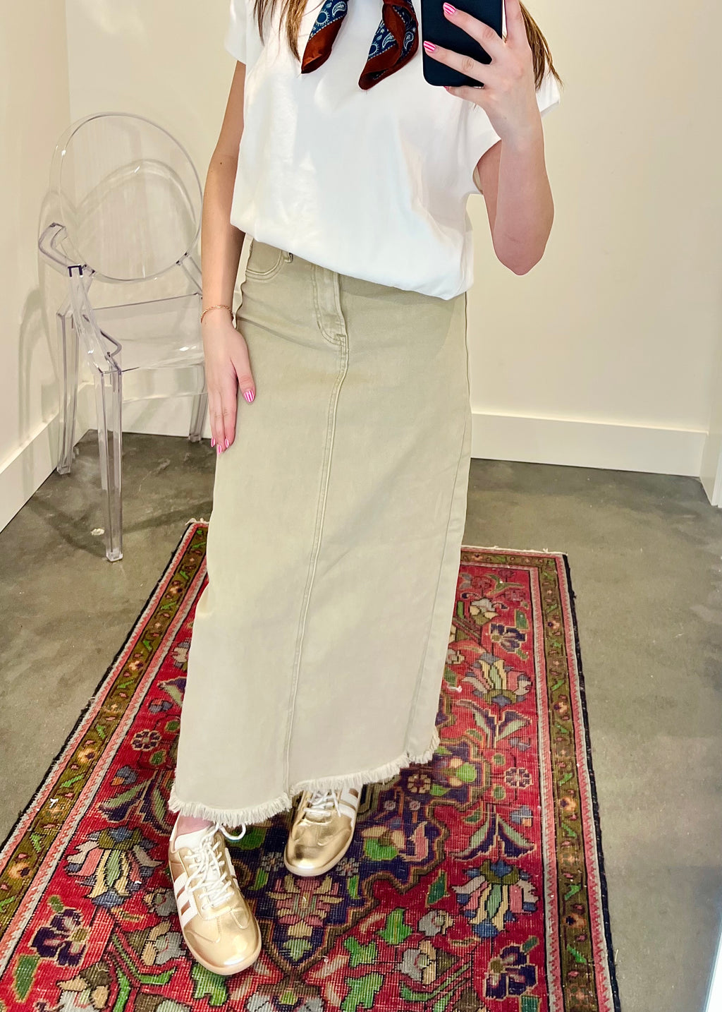 High Rise Maxi Denim Skirt