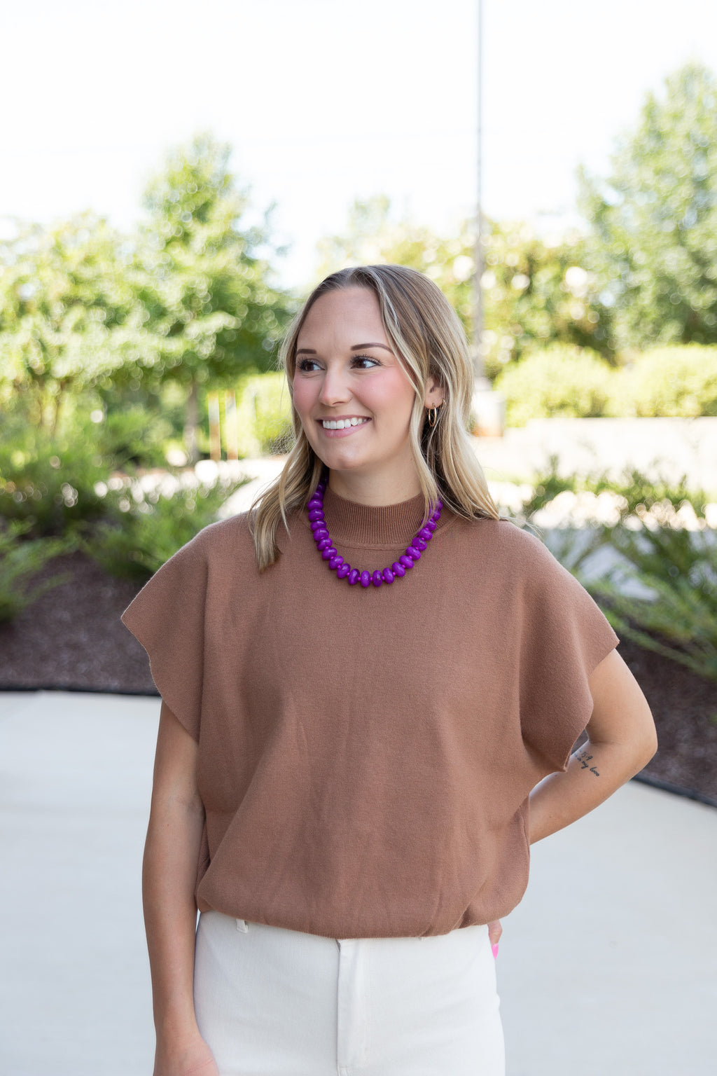 Marina Mock Neck Top in Coco