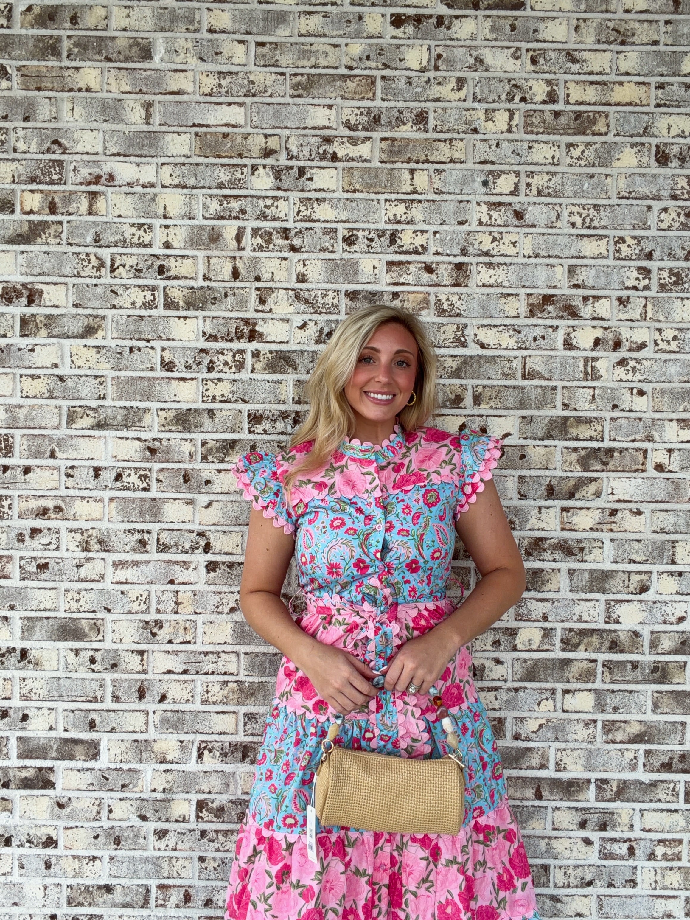 Bright Floral Scallop Midi Dress