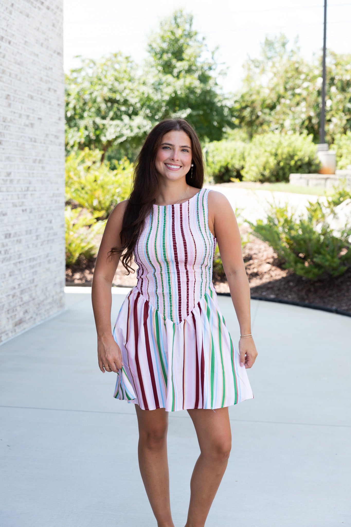 Smocked Sunset Stripe Mini Dress