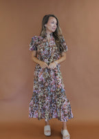 Simone Floral Midi Dress in Brown