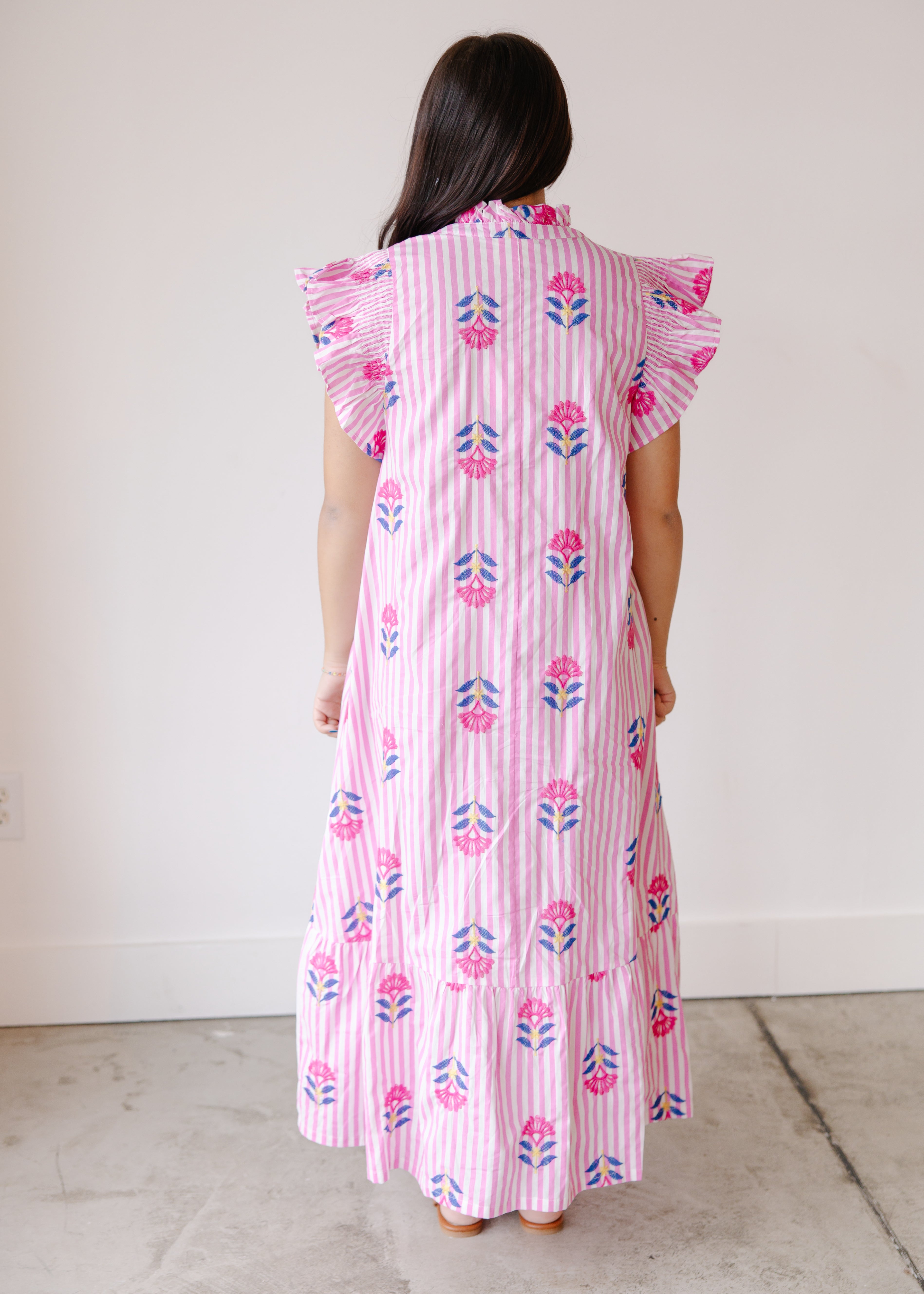 Clara Stripe Flutter Sleeve Midi Dress