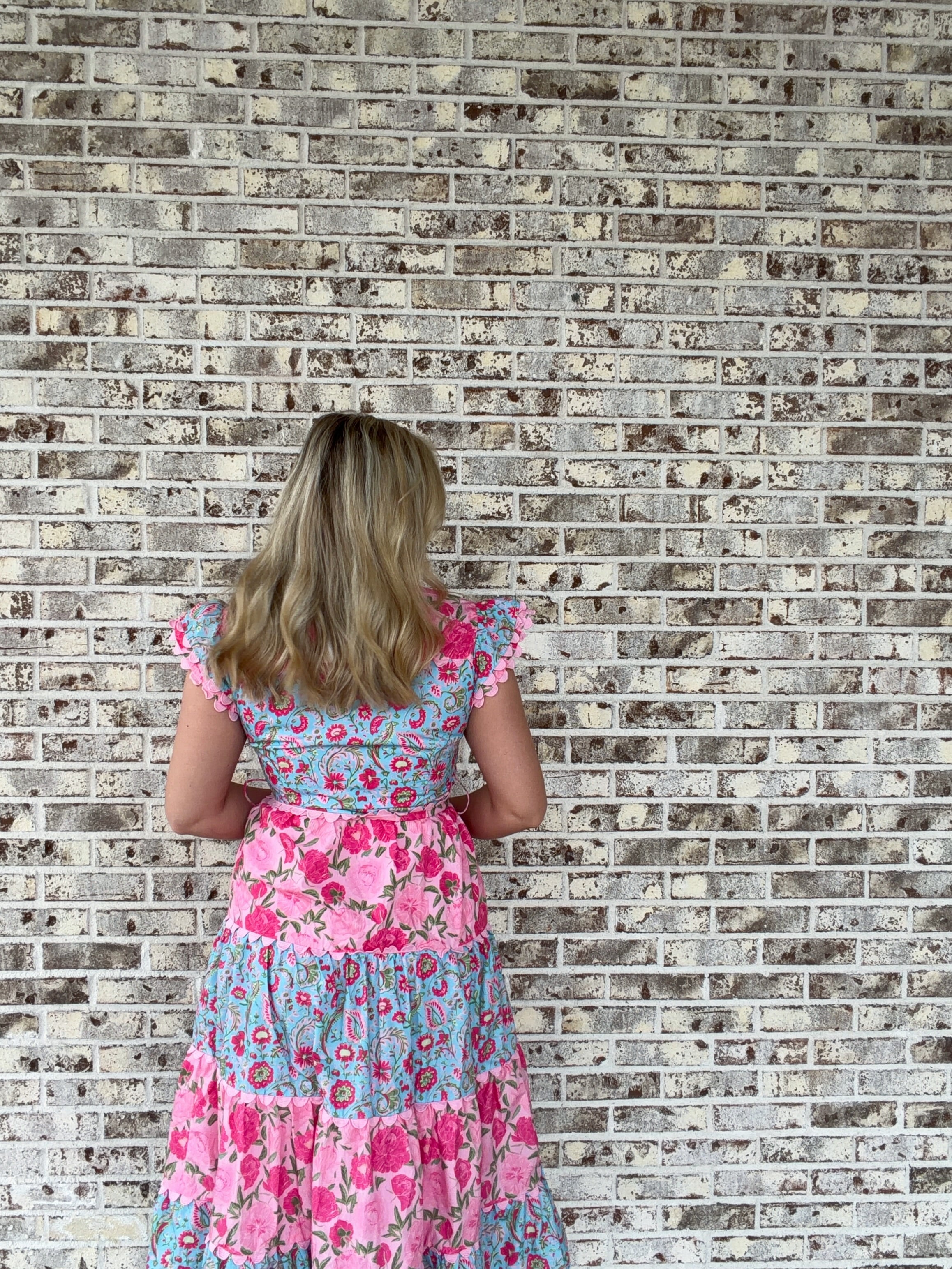 Bright Floral Scallop Midi Dress