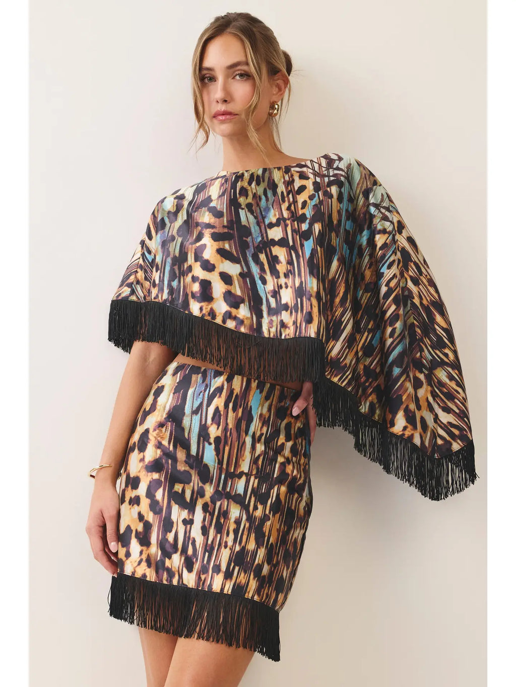 The Leopard Fringe Poncho Top