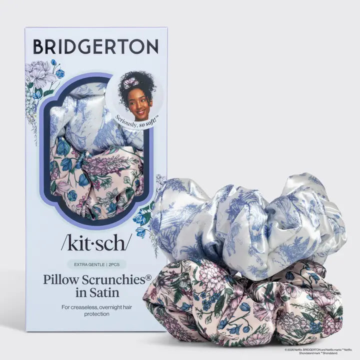 Satin Pillow Scrunchies in Toile in Bloom