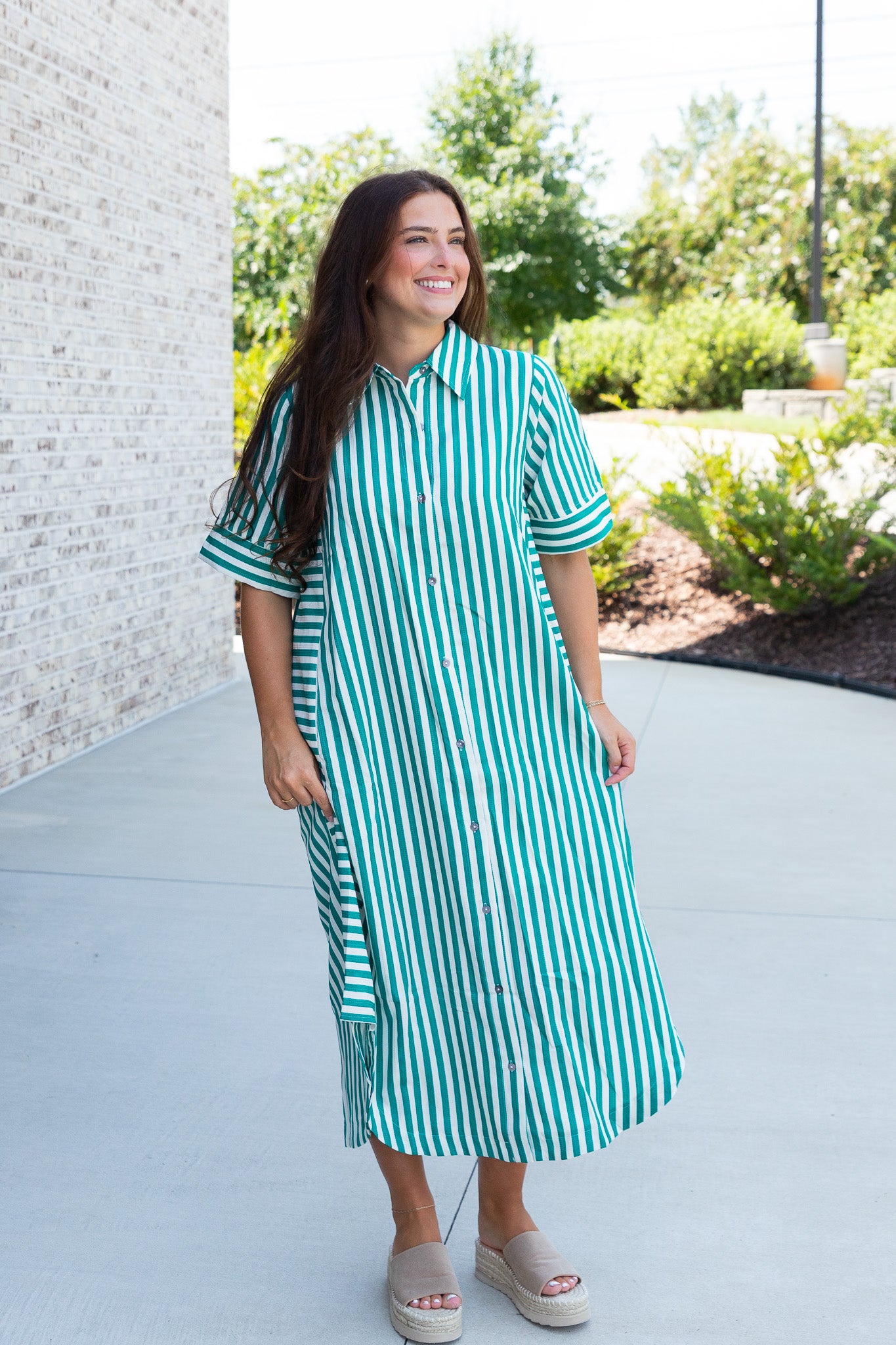 Evie Stripe Button Down Midi Dress