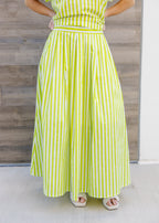 Monroe Pleated Stripe Midi Skirt