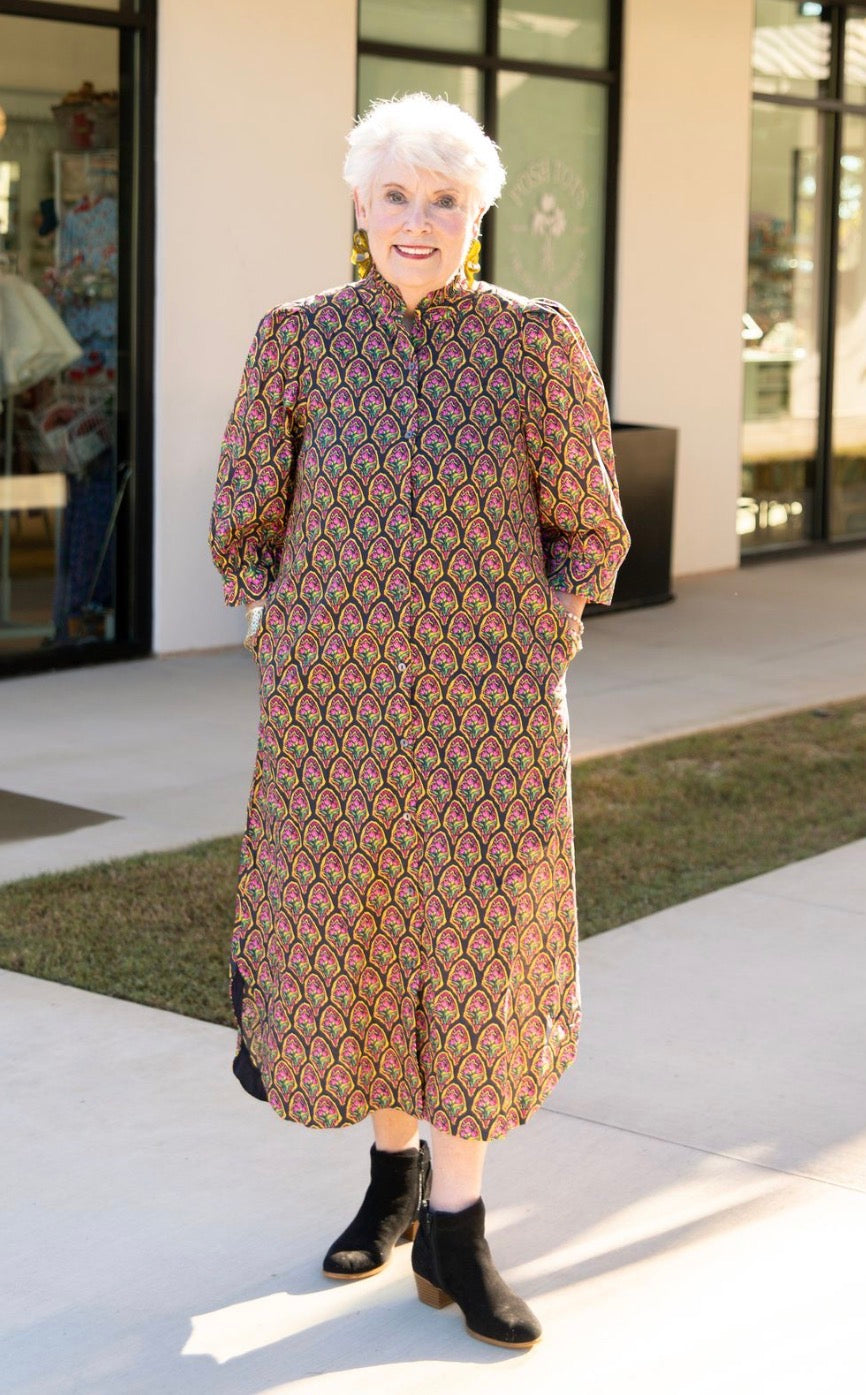 Heritage Floral Block Print Midi Dress