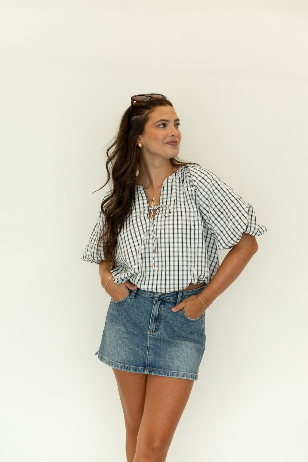 Vera Drawstring Check Top