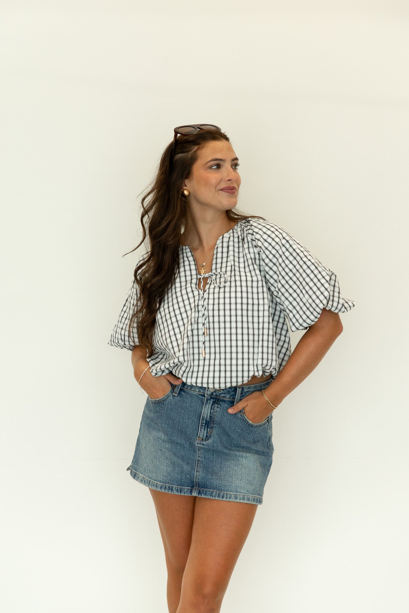 Vera Drawstring Check Top