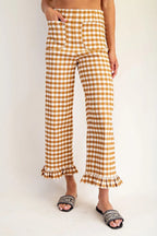 Gingham Ruffle-Hem Pants