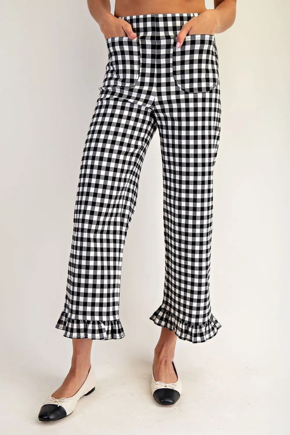 Gingham Ruffle-Hem Pants