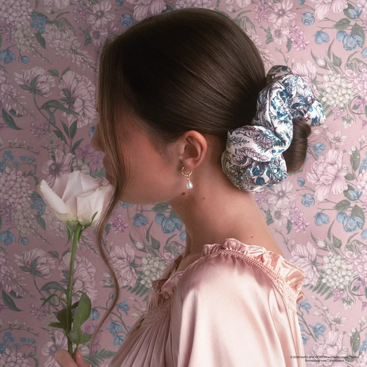 Satin Pillow Scrunchies in Toile in Bloom