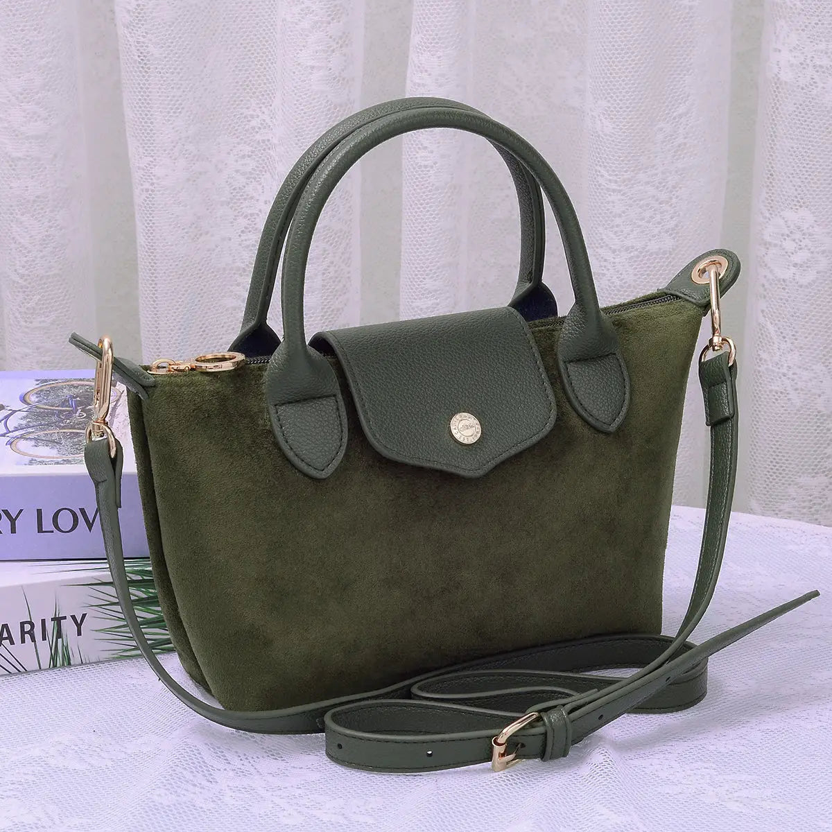 Britney Suede Double Handle Crossbody Bag