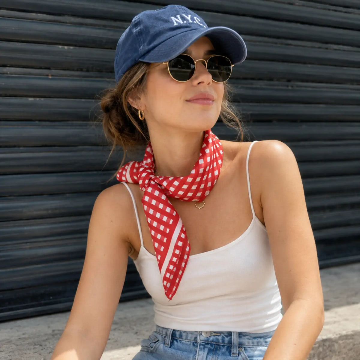 French Picnic Gingham Square Scarf