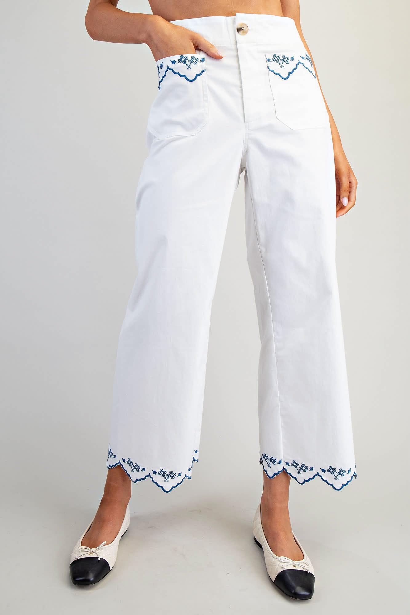Kaleigh Embroidered Scallop Hem Pants