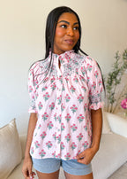 Printed Smocked Sleeve Top