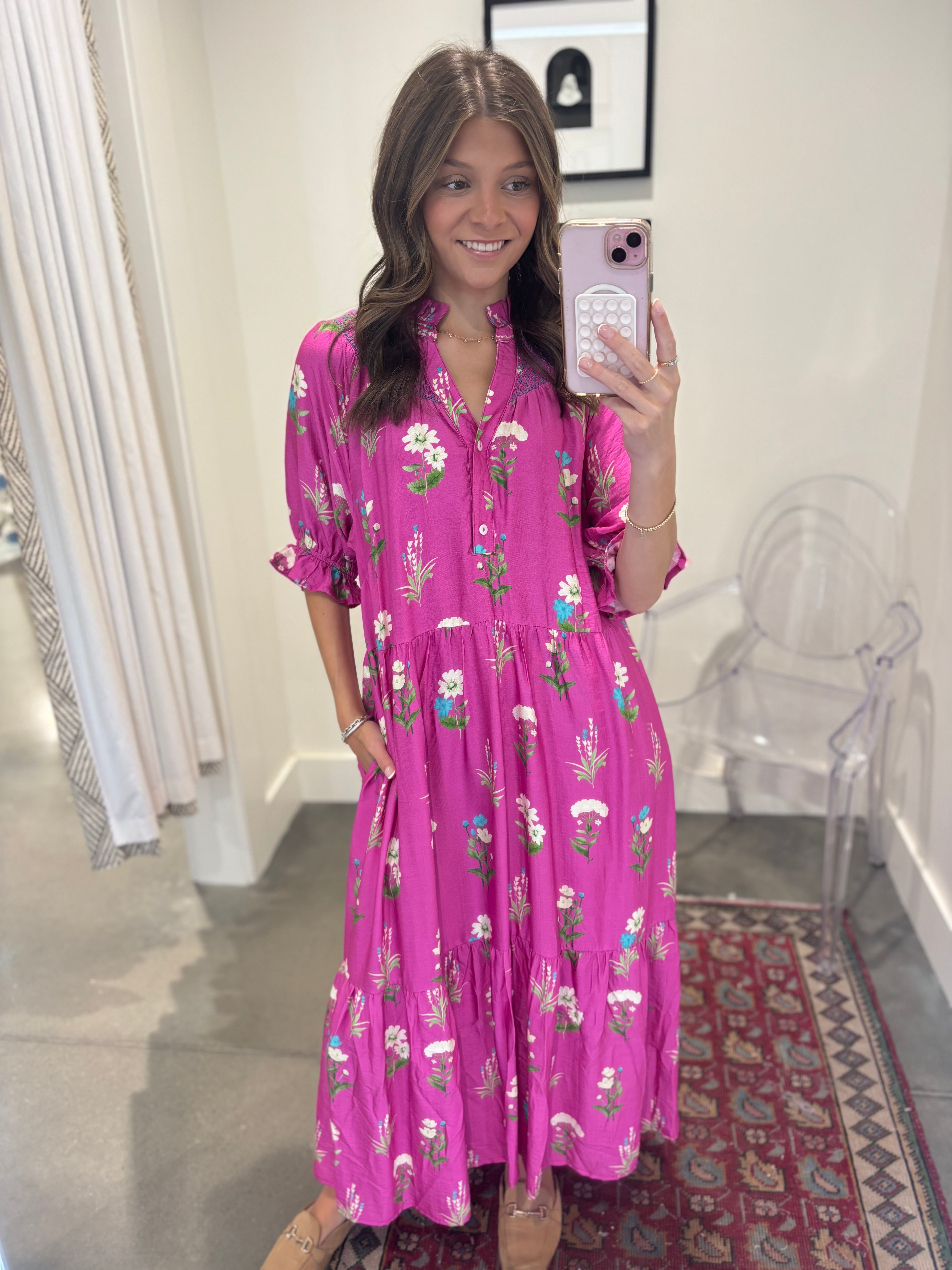 Wildflower Smocked Midi Boho Dress
