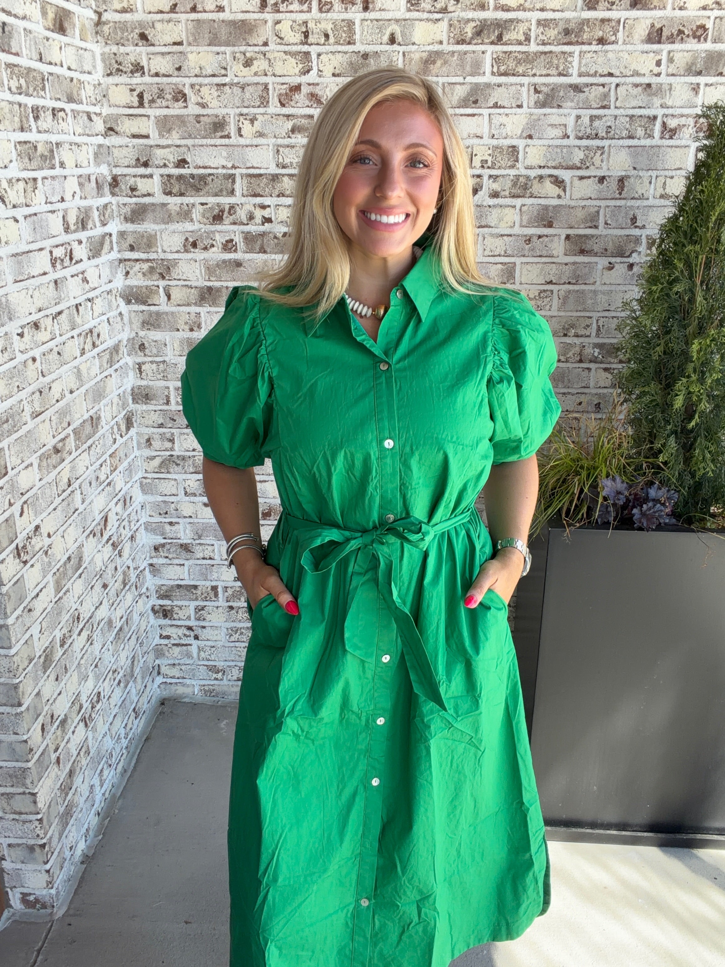 Camille Buttoned Puff Sleeve Midi Dress