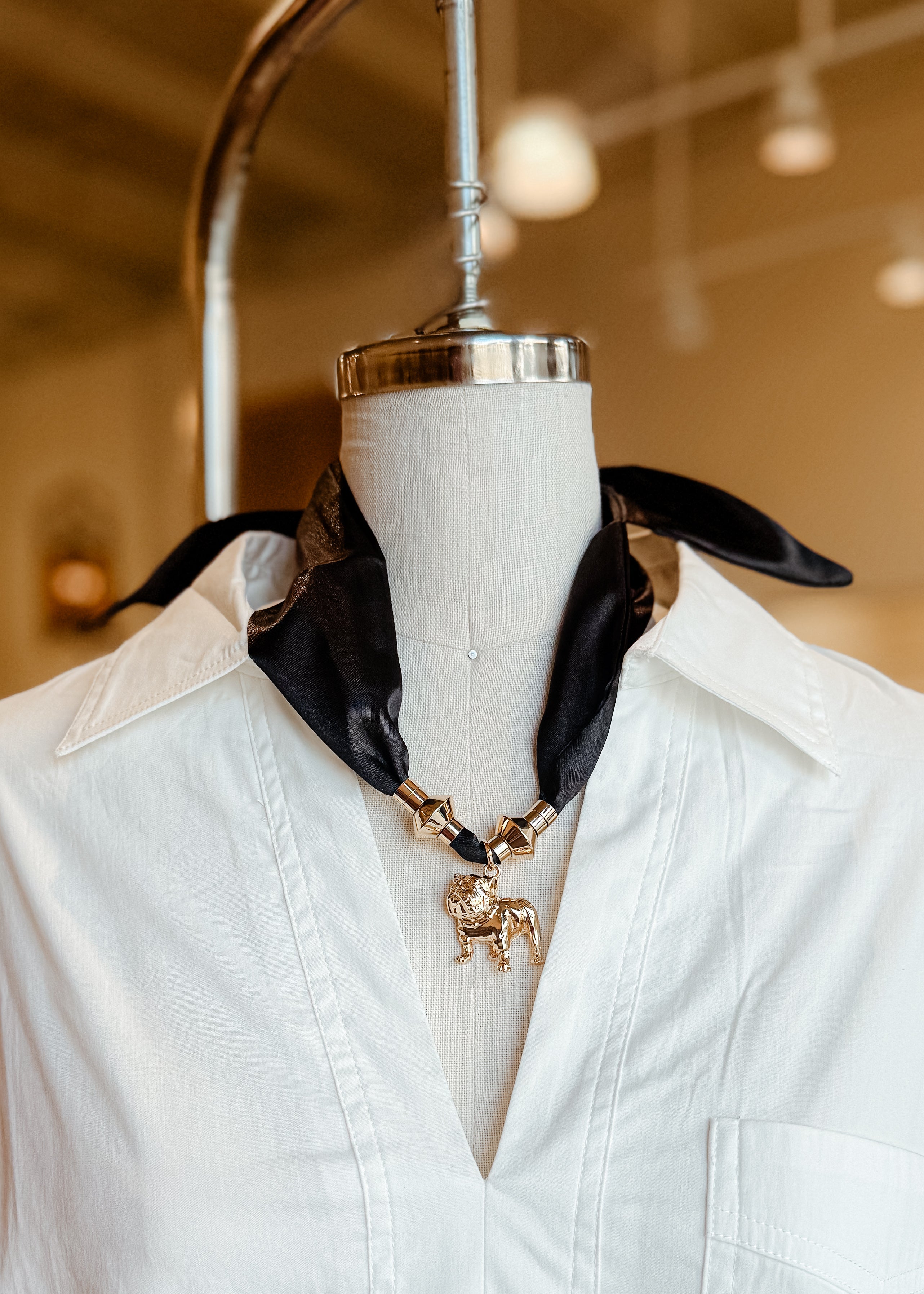 Standing Bulldog Scarf Necklace