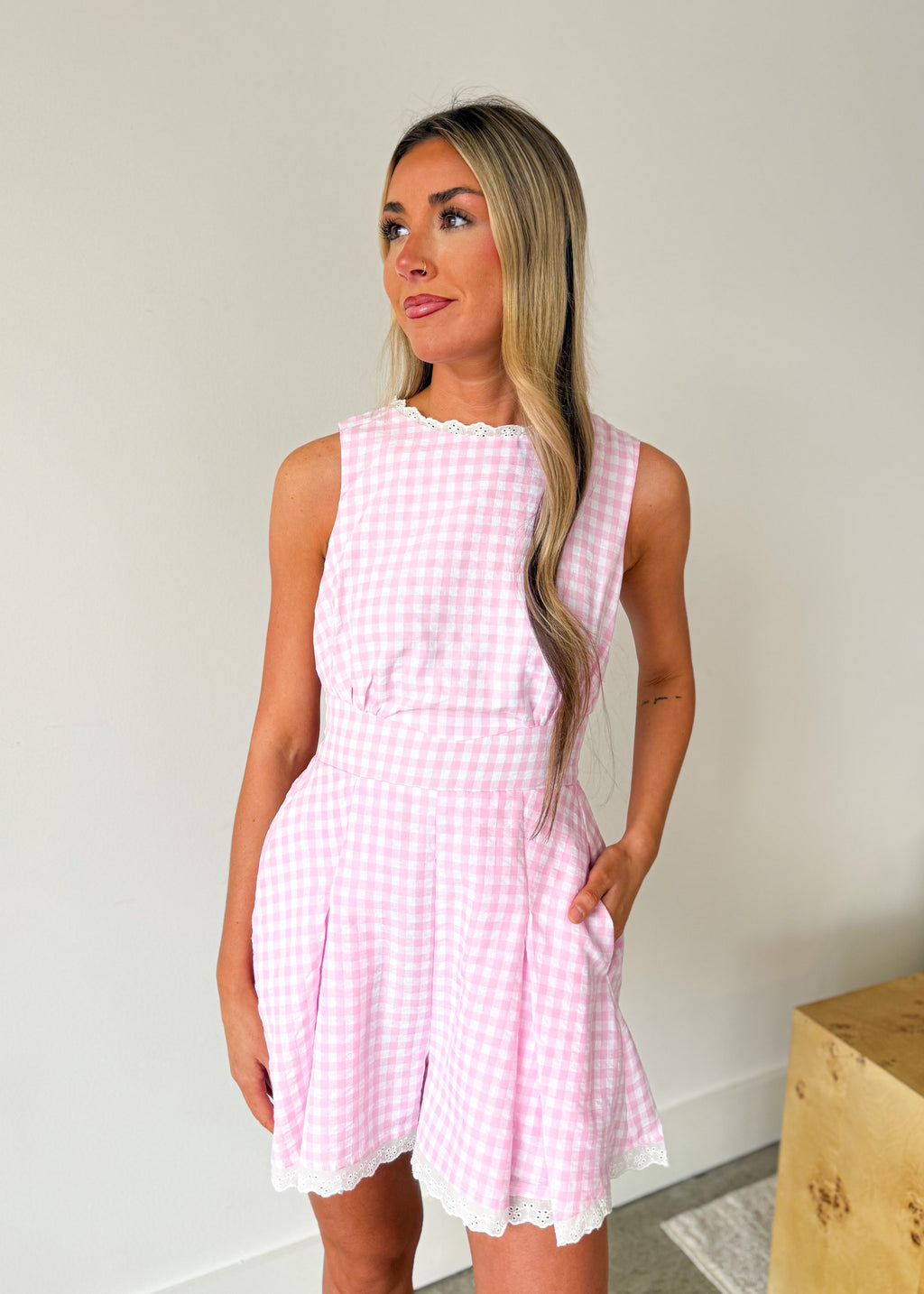 Rosalie Gingham Lace Romper