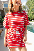Harper Striped Mini Skort in Tomato/Baby Blue