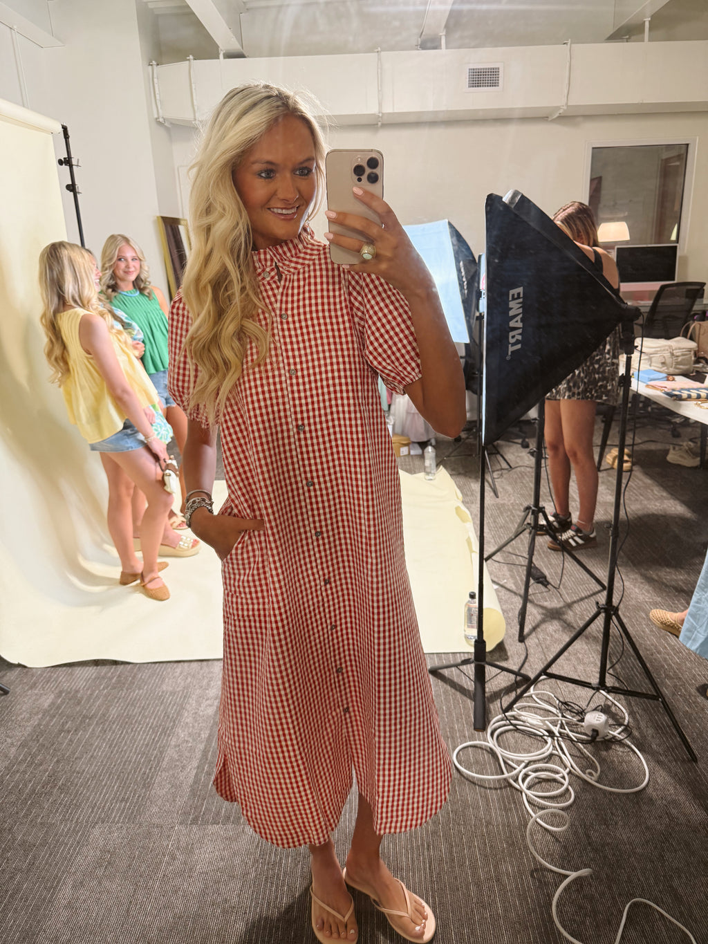 Gingham Short Sleeve Relaxed Midi Dress