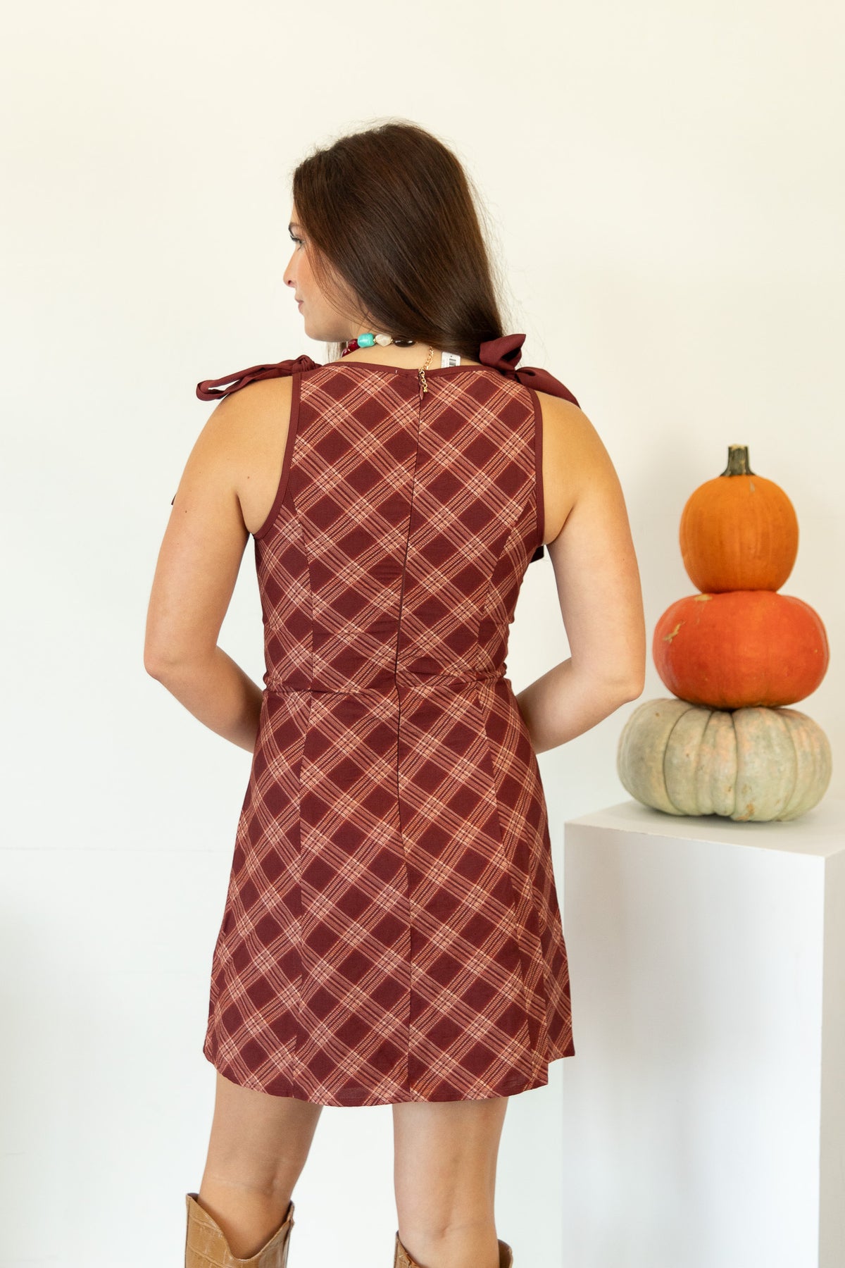 Kiana Plaid Bow Shoulder Dress