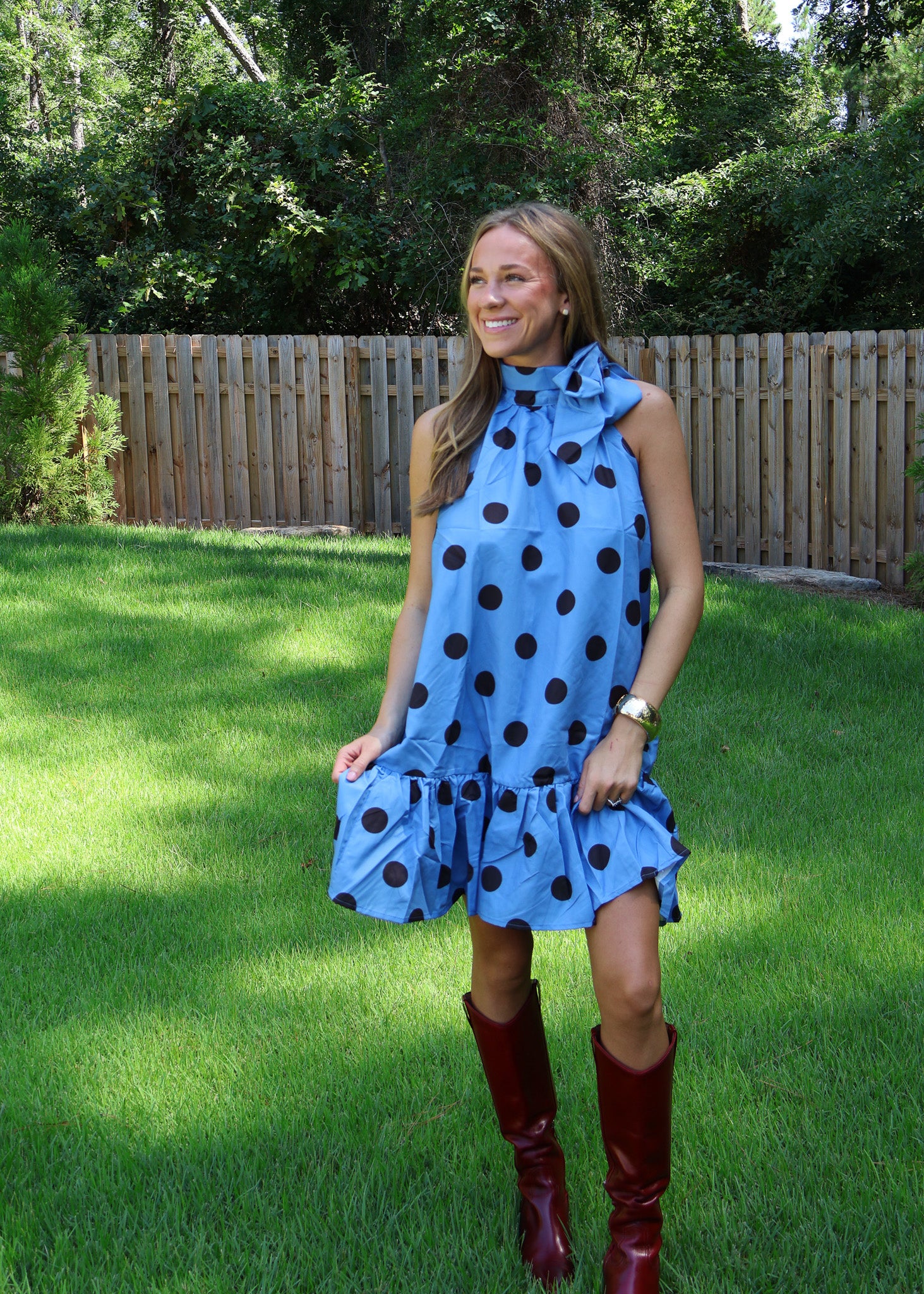 Celine Polka Dot Bow Neck Dress