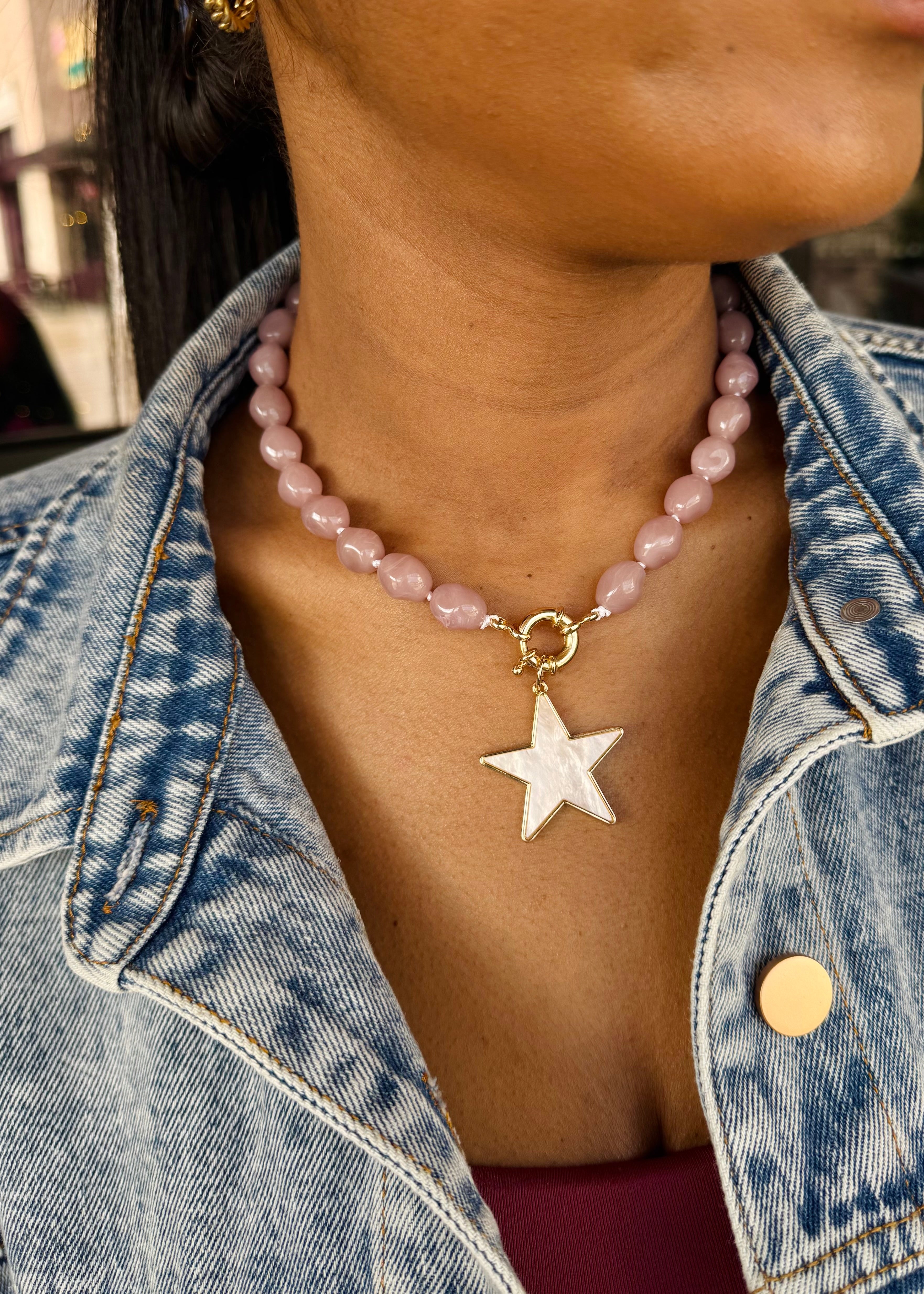 Star Pendant Oval Stone Bead Necklace