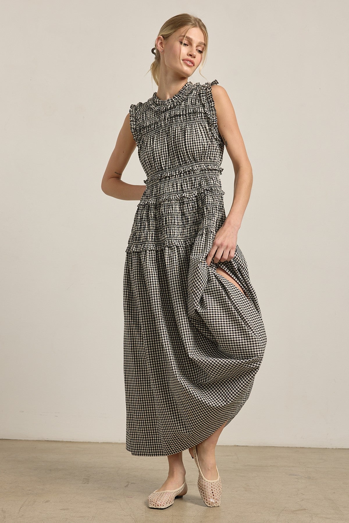 Greta Smocked Gingham Maxi Dress