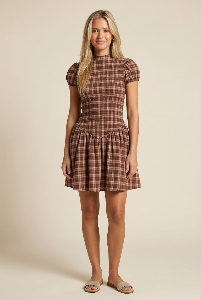 Lucinda Plaid Smocked Mini Dress