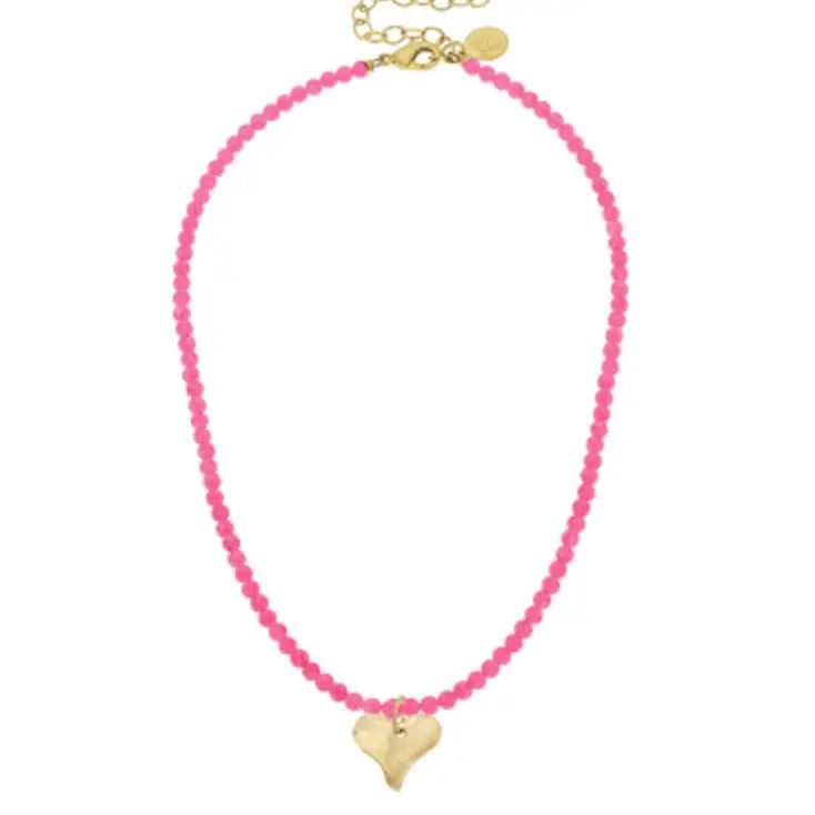 Gold Heart On Beaded Necklace