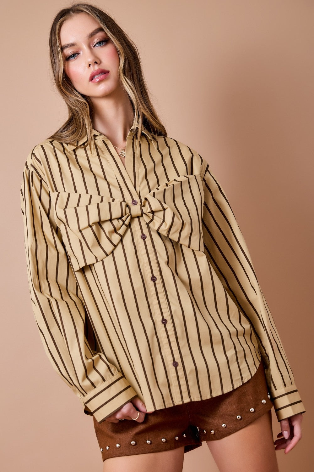 Annie Striped Bow Detail Top