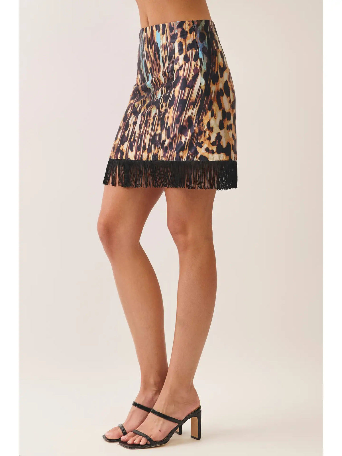 The Leopard Fringe Mini Skirt