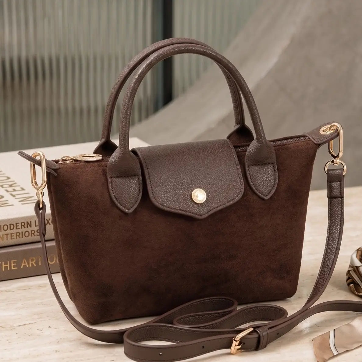 Britney Suede Double Handle Crossbody Bag