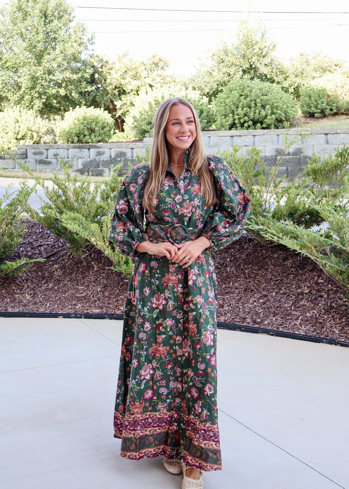 Naomi Floral Belted Button Dress